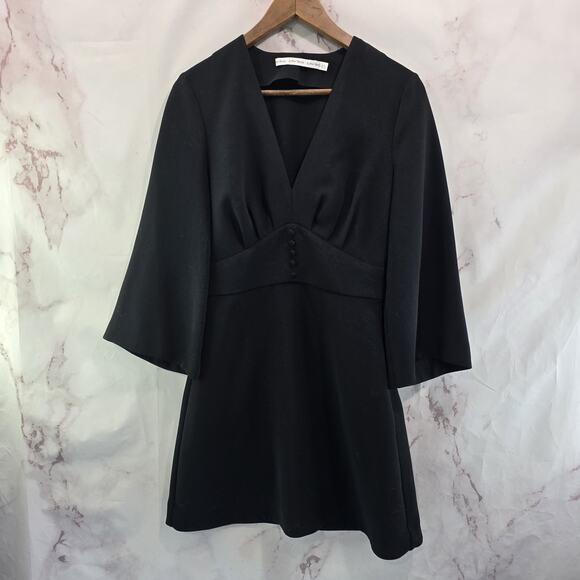 & Other Stories Dress Womens 6 Small Black Mini Skater Button V Plested Quarter - Picture 1 of 14